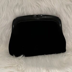 VINTAGE Black Velvet Frame Clutch Evening Bag Made Hong Kong Occasion Event Chic